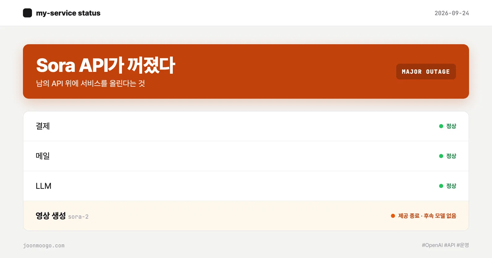 Sora API가 꺼졌다: 남의 API 위에 서비스를 올린다는 것 썸네일